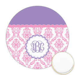 Pink, White & Purple Damask Printed Cookie Topper - Round (Personalized)