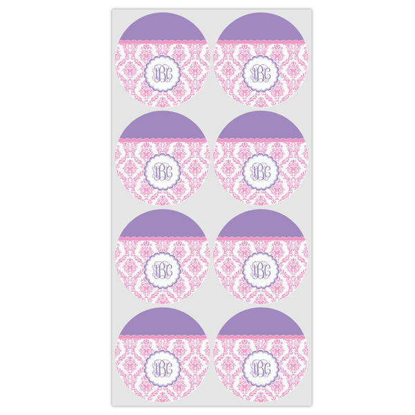 Pink, White & Purple Damask Icing Circle - Medium - Set of 8