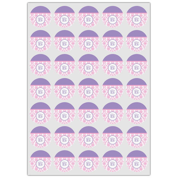 Pink, White & Purple Damask Icing Circle - XSmall - Set of 35
