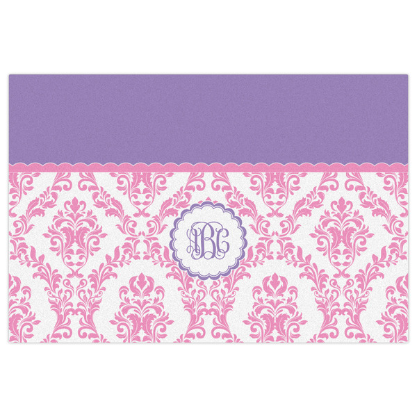 Pink, White & Purple Damask Indoor / Outdoor Rug - 2'x3' - Front Flat