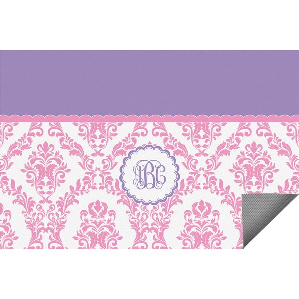 Custom Pink, White & Purple Damask Indoor / Outdoor Rug - 5'x8' w/ Monogram