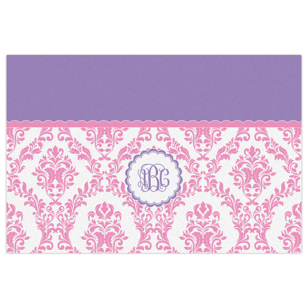 Pink, White & Purple Damask Indoor / Outdoor Rug - 4'x6' - Front Flat