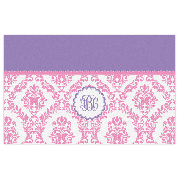 Pink, White & Purple Damask Indoor / Outdoor Rug - 5'x8' - Front Flat
