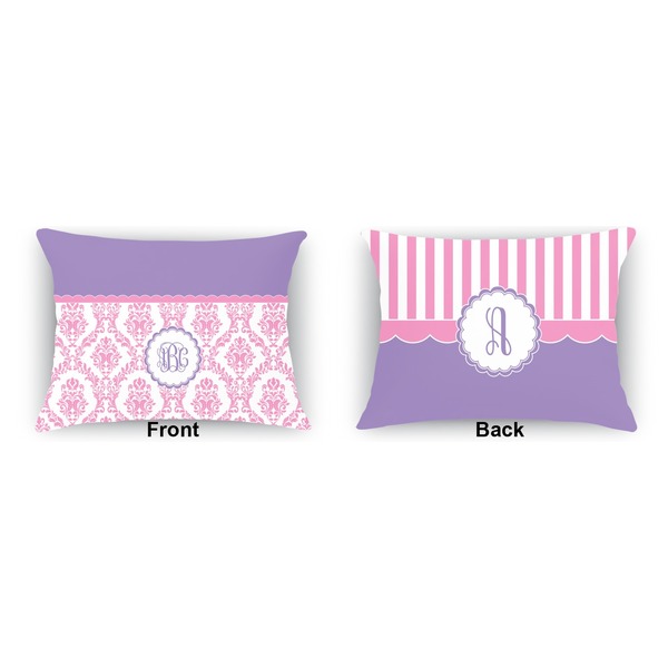 Pink, White & Purple Damask  Indoor Rectangular Burlap Pillow (Front and Back)