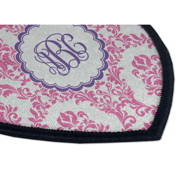 Pink, White & Purple Damask Iron on Shield 3 Detail