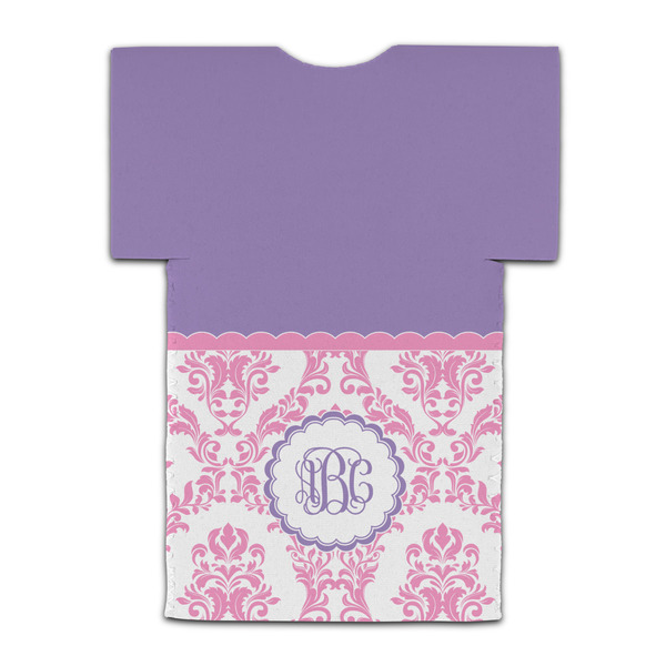 Pink, White & Purple Damask Jersey Bottle Cooler - BACK (flat)