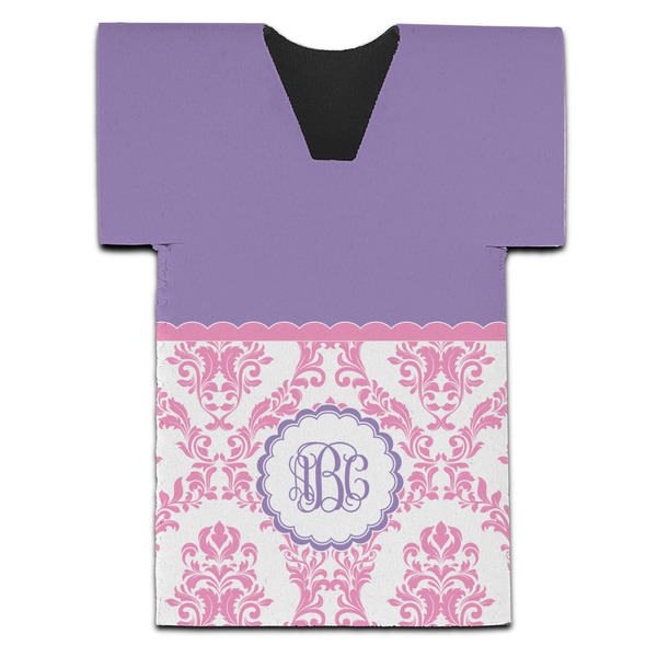 Pink, White & Purple Damask Jersey Bottle Cooler - Set of 4 - FRONT (flat)