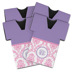 Pink, White & Purple Damask Jersey Bottle Cooler - Set of 4 (Personalized)