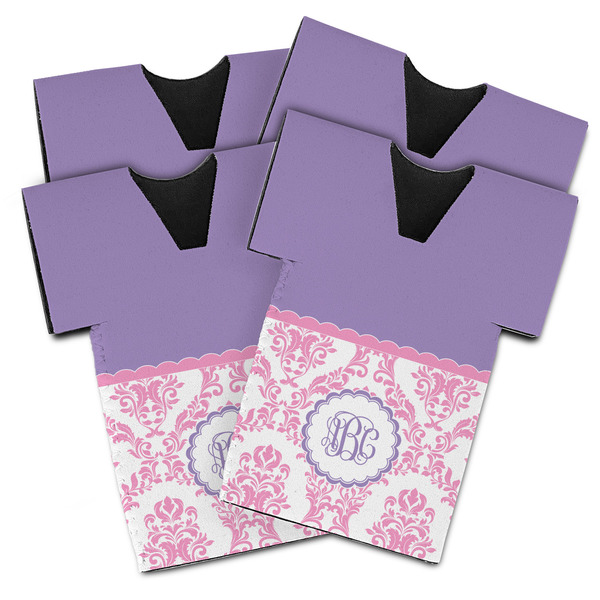 Custom Pink, White & Purple Damask Jersey Bottle Cooler - Set of 4 (Personalized)
