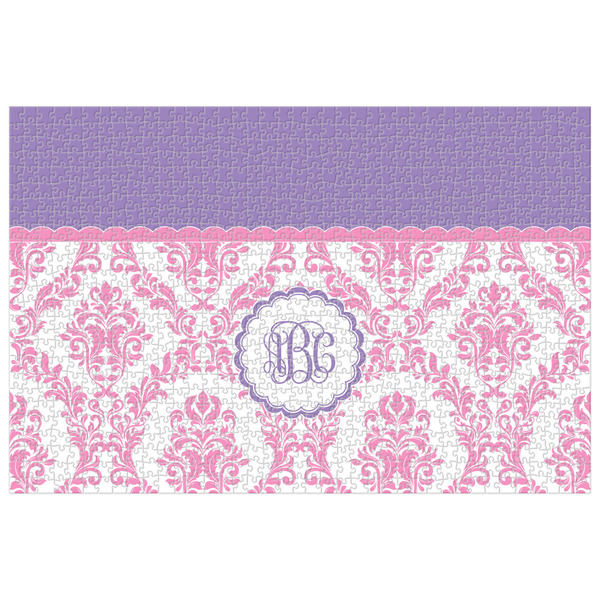 Custom Pink, White & Purple Damask Jigsaw Puzzle - 1000-piece (Personalized)