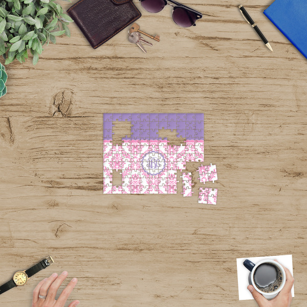 Pink, White & Purple Damask Jigsaw Puzzle 110 Piece - In Context