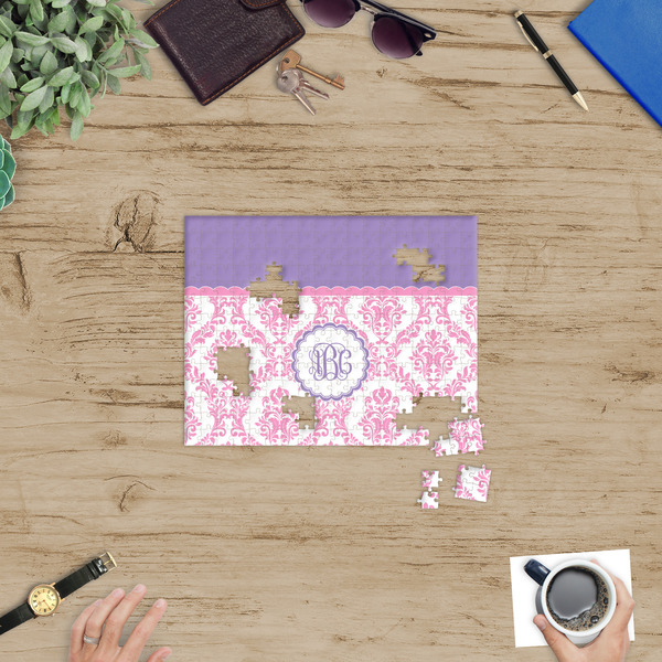 Pink, White & Purple Damask Jigsaw Puzzle 252 Piece - In Context