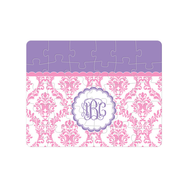 Custom Pink, White & Purple Damask 30 pc Jigsaw Puzzle (Personalized)