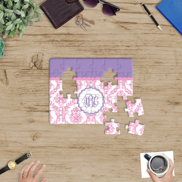 Pink, White & Purple Damask Jigsaw Puzzle 30 Piece - In Context