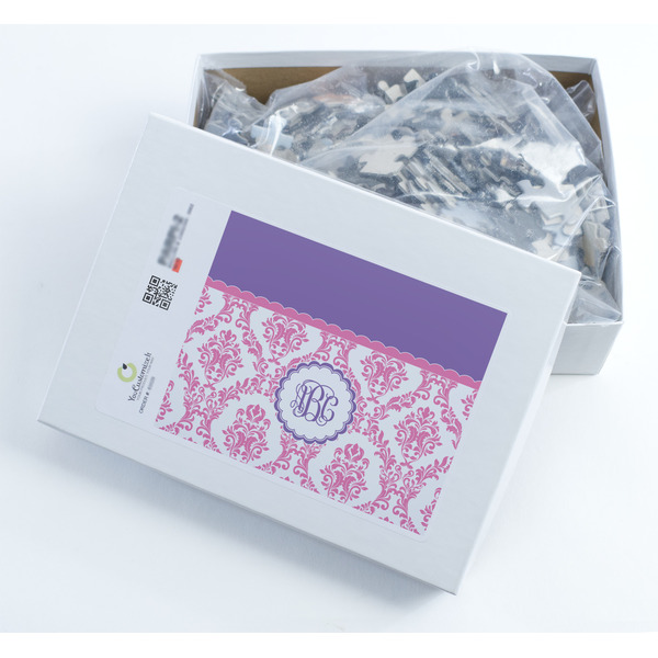Pink, White & Purple Damask Jigsaw Puzzle 500 Piece - Box