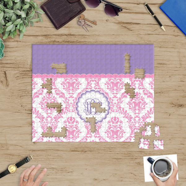 Pink, White & Purple Damask Jigsaw Puzzle 500 Piece - In Context