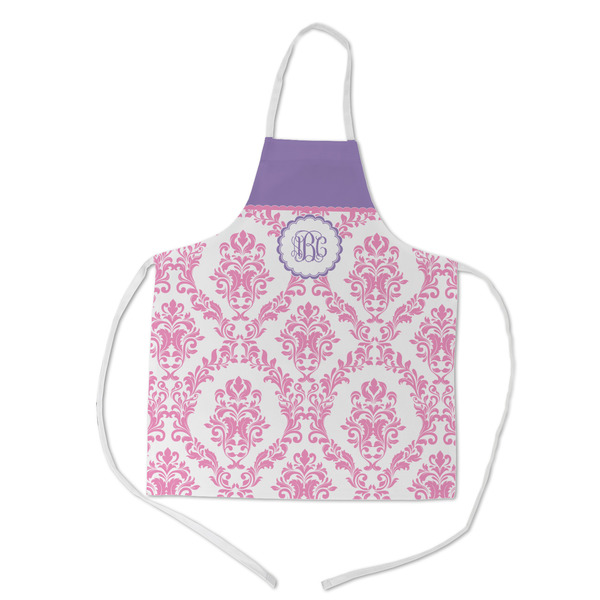 Custom Pink, White & Purple Damask Kid's Apron w/ Monogram