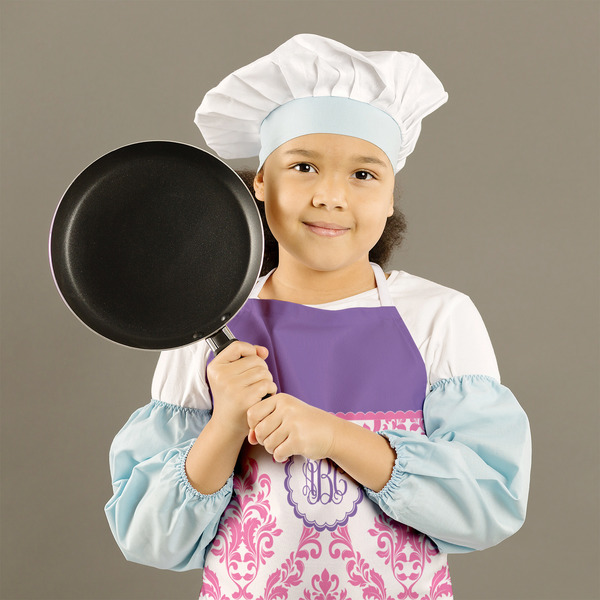 Pink, White & Purple Damask Kid's Aprons - Medium - Lifestyle