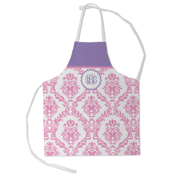 Custom Pink, White & Purple Damask Kid's Apron - Small (Personalized)