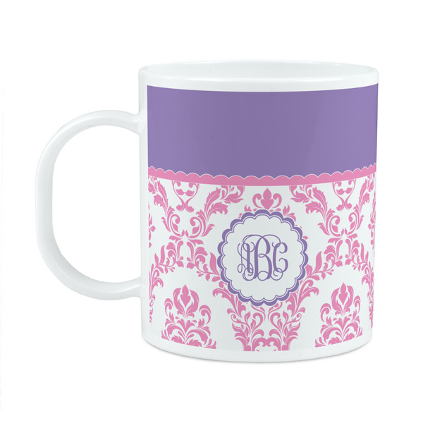 Custom Pink, White & Purple Damask Plastic Kids Mug (Personalized)