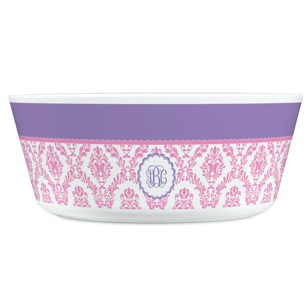 Pink, White & Purple Damask Kids Bowls - FRONT