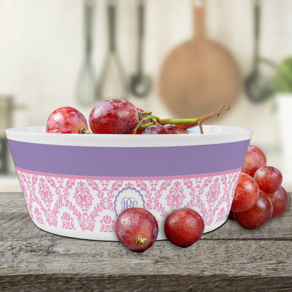 Pink, White & Purple Damask Kids Bowls - LIFESTYLE