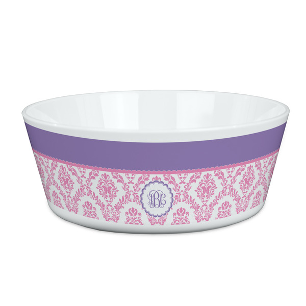 Custom Pink, White & Purple Damask Kid's Bowl (Personalized)