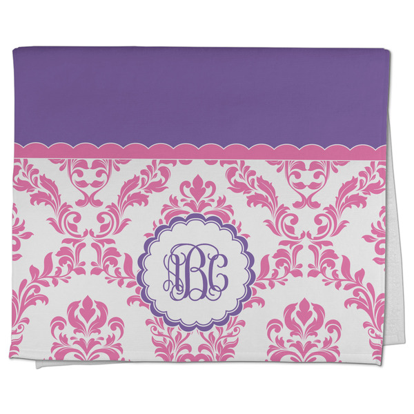 Custom Pink, White & Purple Damask Kitchen Towel - Poly Cotton w/ Monograms