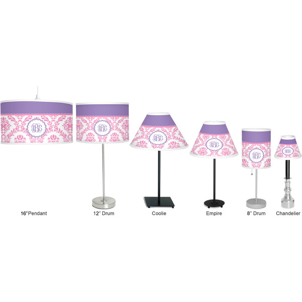 Pink, White & Purple Damask Lamp Full View Size Comparison