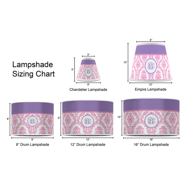 Pink, White & Purple Damask Lampshade Sizing Chart