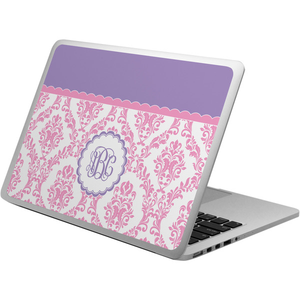 Custom Pink, White & Purple Damask Laptop Skin - Custom Sized w/ Monogram