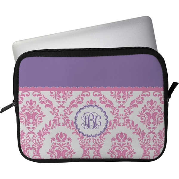 Custom Pink, White & Purple Damask Laptop Sleeve / Case - 11" (Personalized)