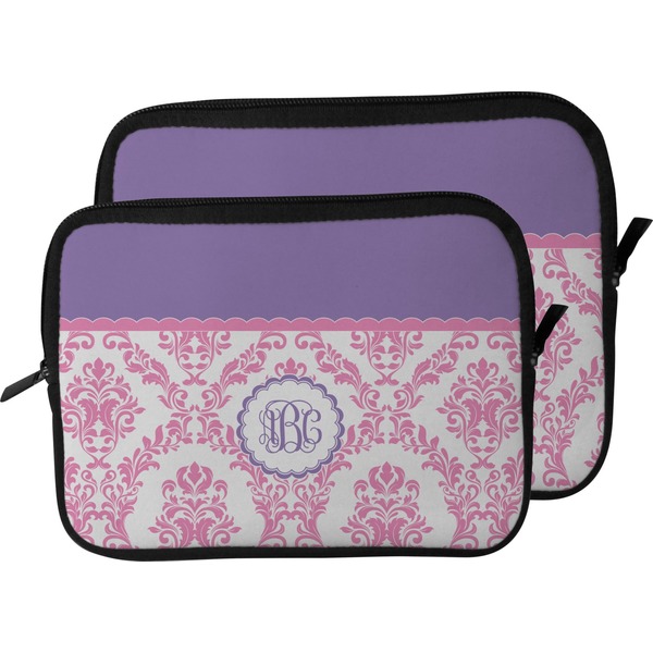 Pink, White & Purple Damask Laptop Sleeve (Size Comparison)