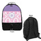 Pink, White & Purple Damask Large Backpack - Black - Front & Back View