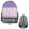 Pink, White & Purple Damask Large Backpack - Gray - Front & Back View