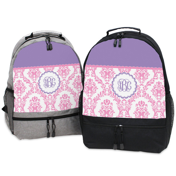 Pink, White & Purple Damask Large Backpacks - Both