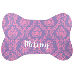 Pink, White & Purple Damask Bone Shaped Dog Food Mat (Personalized)