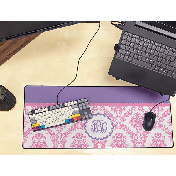 Pink, White & Purple Damask Large Gaming Mats - LIFESTYLE