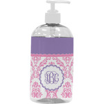 Pink, White & Purple Damask Plastic Soap / Lotion Dispenser (16 oz - Large - White) (Personalized)