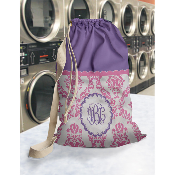 Pink, White & Purple Damask Laundry Bag in Laundromat