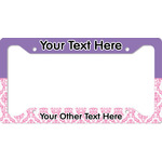 Pink, White & Purple Damask License Plate Frame (Personalized)