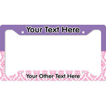 Pink, White & Purple Damask License Plate Frame - Style A (Personalized)