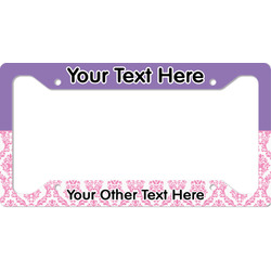 Pink, White & Purple Damask License Plate Frame - Style A (Personalized)