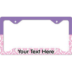 Pink, White & Purple Damask License Plate Frame - Style C (Personalized)