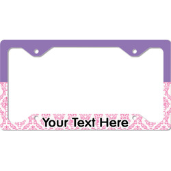 Pink, White & Purple Damask License Plate Frame - Style C (Personalized)
