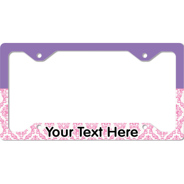Custom Pink, White & Purple Damask License Plate Frame - Style C (Personalized)