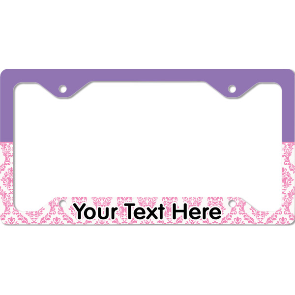 Pink, White & Purple Damask License Plate Frame - Style C