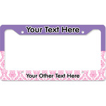 Pink, White & Purple Damask License Plate Frame - Style B (Personalized)