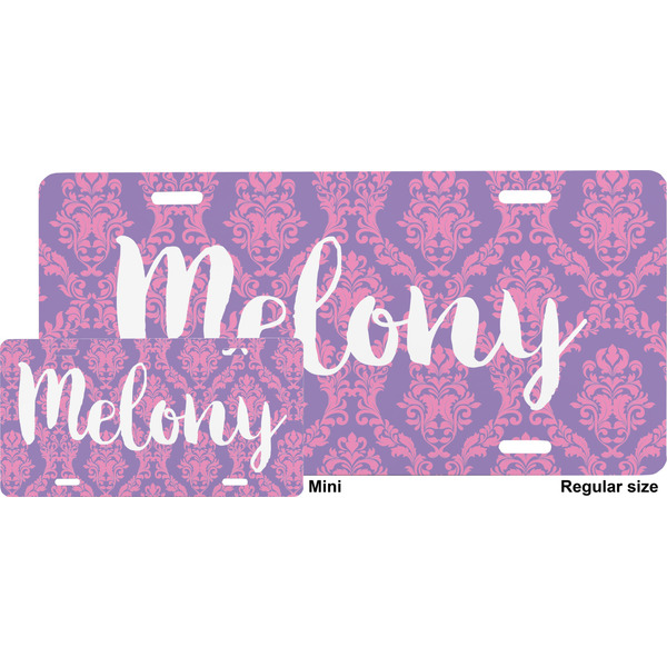 Pink, White & Purple Damask License Plate (Sizes)