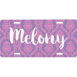 Pink, White & Purple Damask Front License Plate (Personalized)